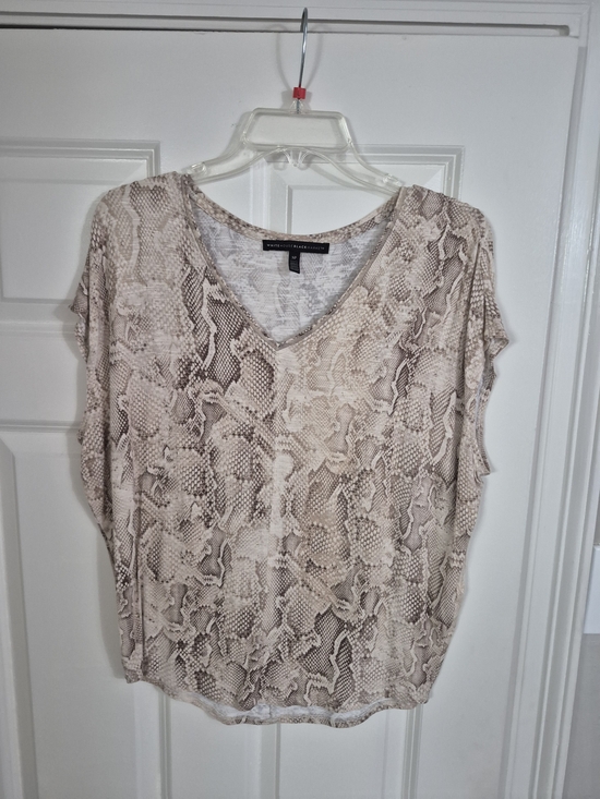 White House Black Market Tops - White House Black Market Beige & Taupe Snake-Print V-Neck Blouse